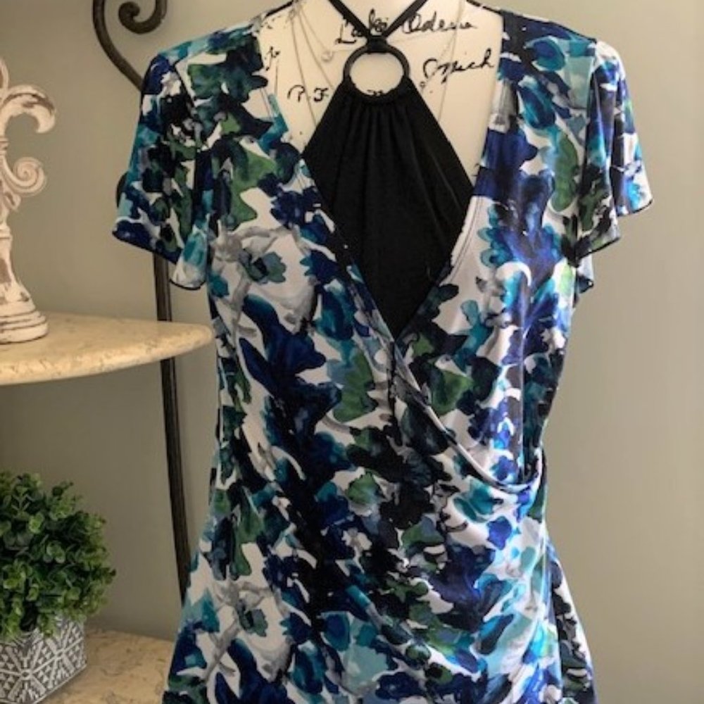 Cato Faux Wrap Short Sleeve Top